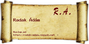 Radak Ádám névjegykártya